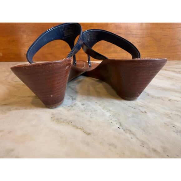 Tory Burch Cameron Wege Thong Sandals Navy Blue 7 - Picture 8 of 9